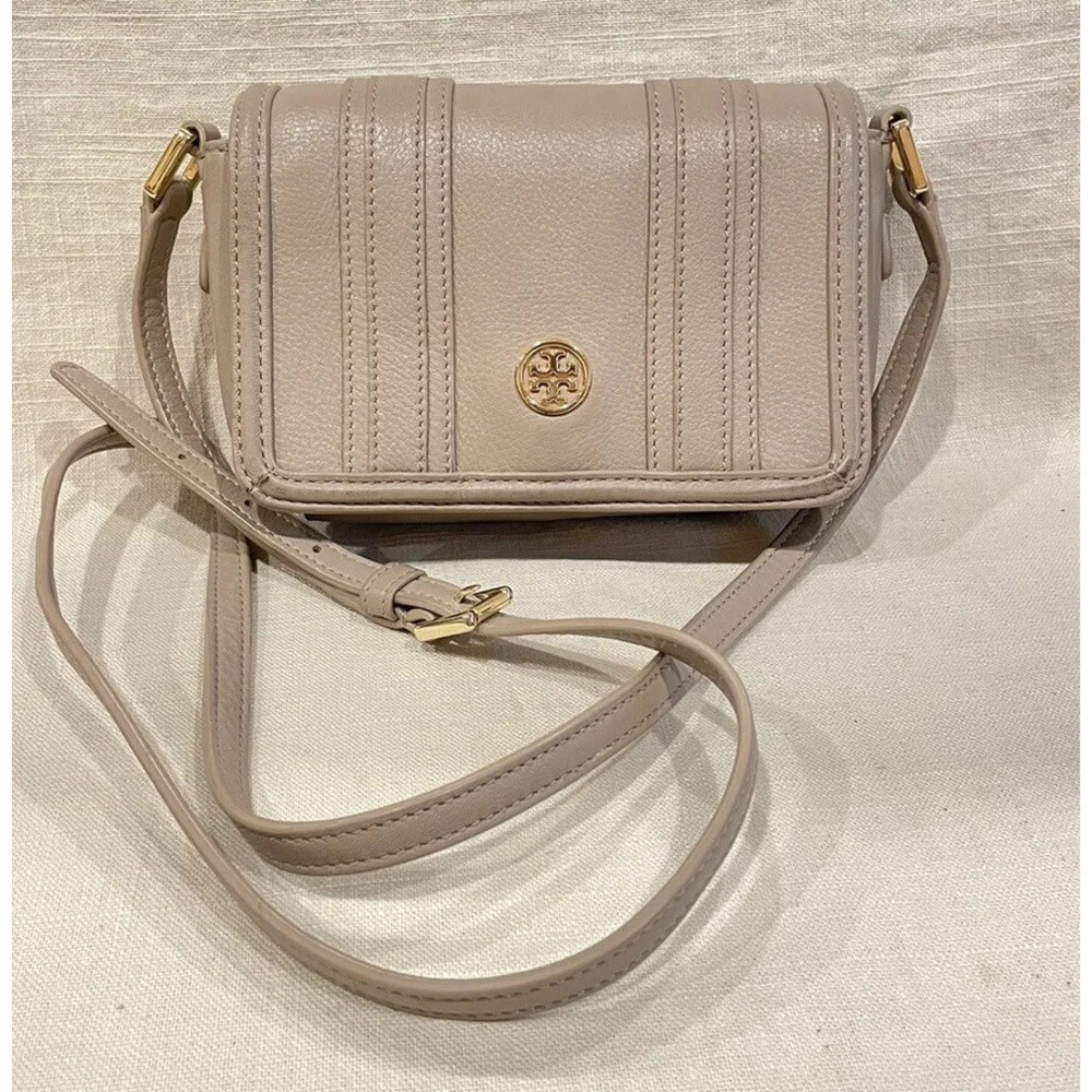 Tory Burch Gray Leather Flap Crossbody Bag, Great